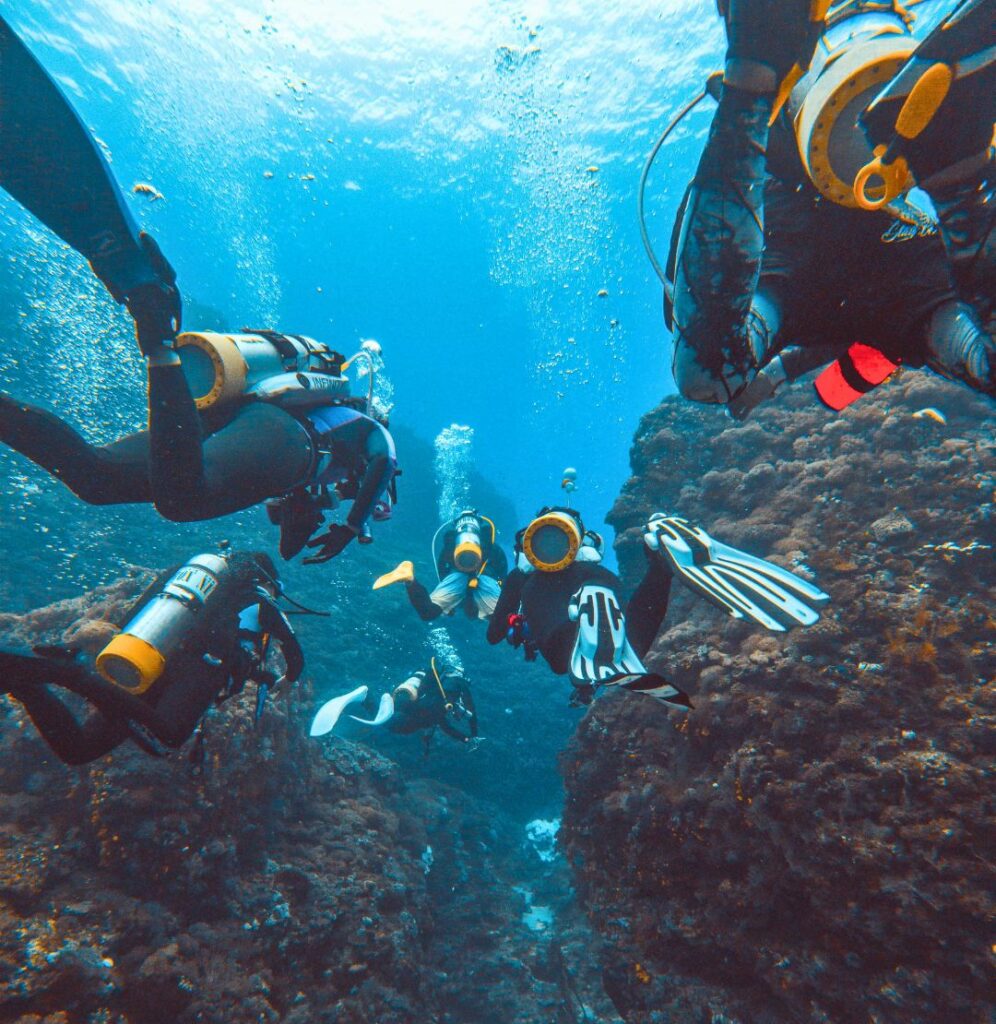 Gruppo di subacquei durante un'immersione in mare